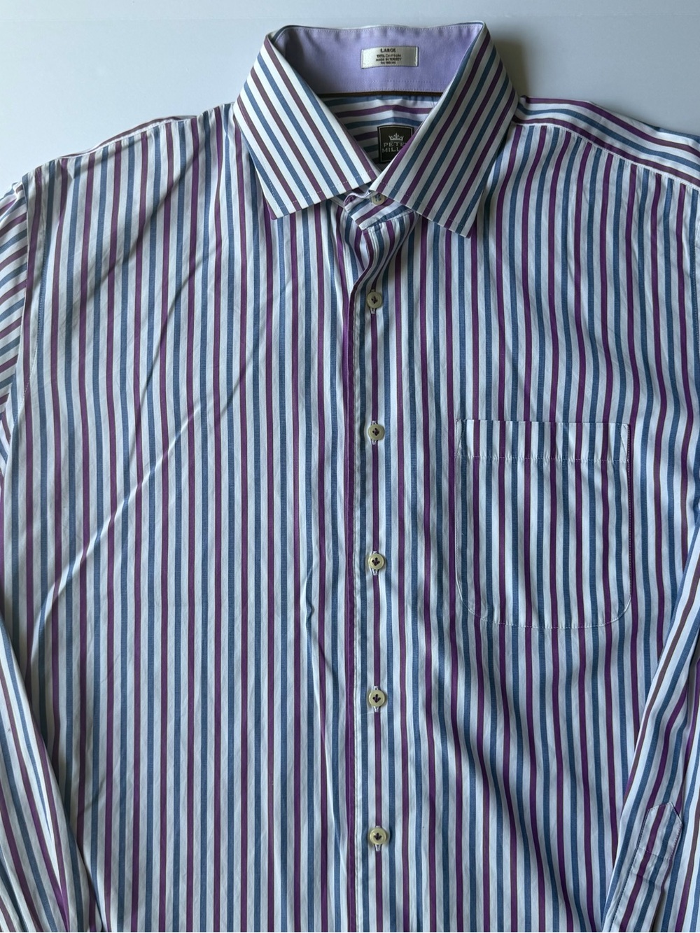 Peter Millar Men's Striped Button-Down Dress Shirt - Purple/Blue/White Size L
